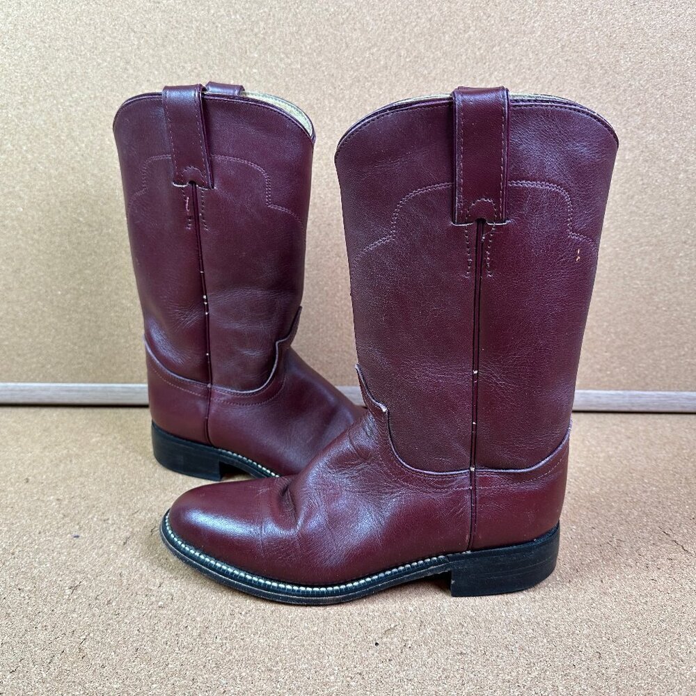 Vintage Tony Lama Burgundy Red Womens Cowboy Cowgirl Roper Boots Size 5 A